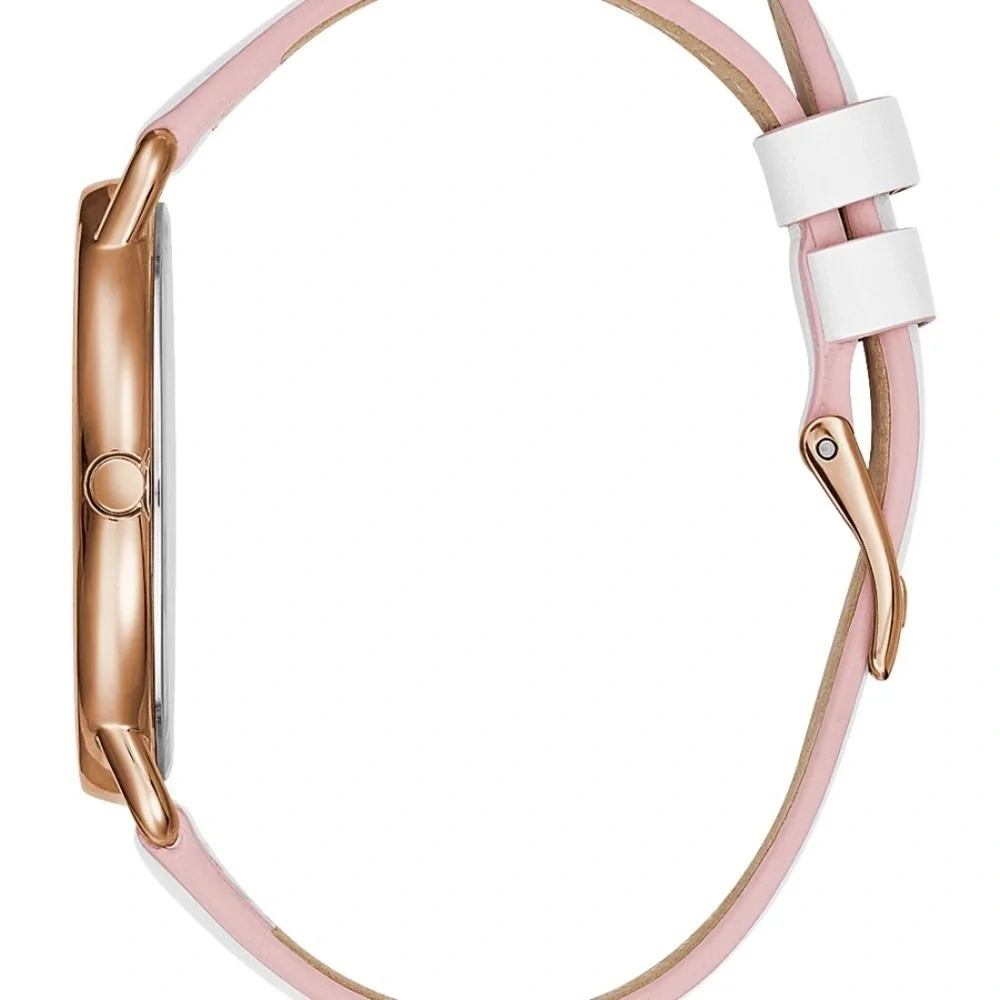 New GUESS LADIES ROSE GOLD TONE CASE WHITE GENUINE LEATHER WATCH